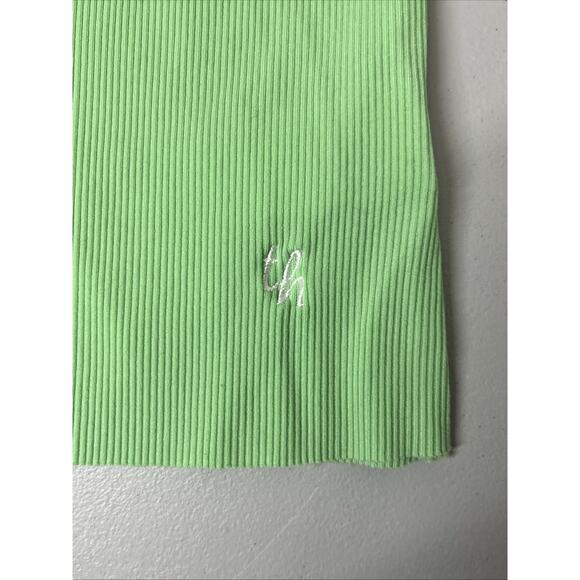 Tommy Jeans Y2K Ribbed Tank Top Scoop Neck Small Green Embroidered Logo Stretch - Picture 3 of 8